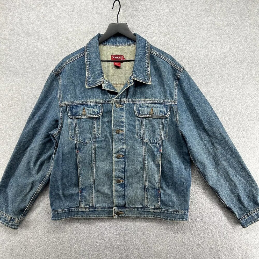 Chaps Ralph Lauren Jean Jacket Mens Large Blue Biker Trucker